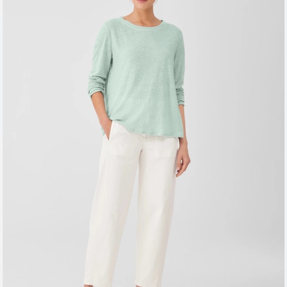 Eileen Fisher Top Womens Absinthe Linen Jersey Long Sleeve Crew Neck PM - Picture 4 of 8